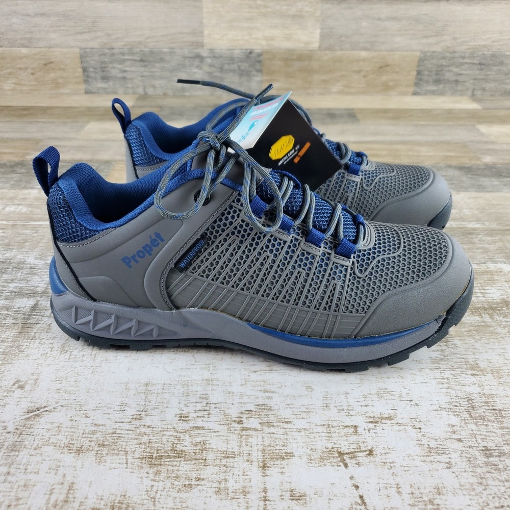 Propet Vestrio Mens Hiking Shoes Sz 10.5 Gray Blue Mesh Waterproof Sneakers